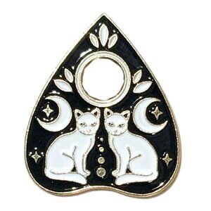 Two Cats Ouija Planchette Black White Enamel Pin Gold Tone Metal